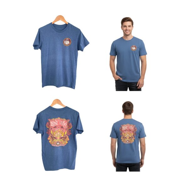 Moab Brewery T-Shirt Men Small Denim Blue Johnny Frutah Hazy Pale Beer Utah Tee - Picture 1 of 12